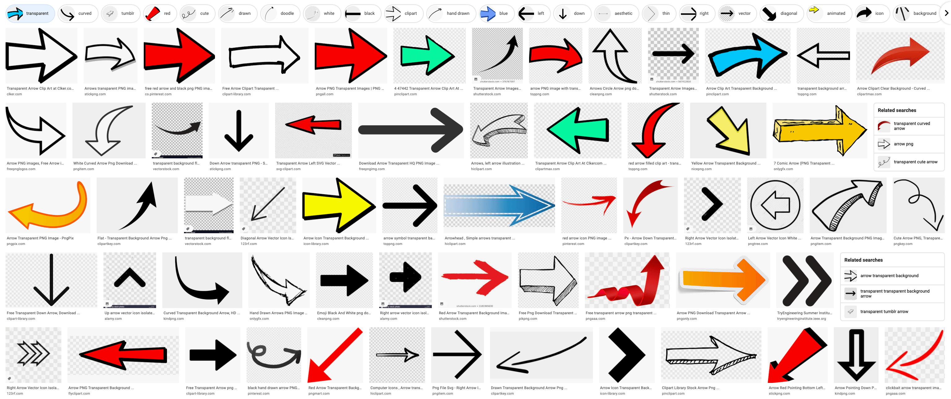 Google image search results for the word 'arrow'. Sproge K.M. (2020). Screenshot.