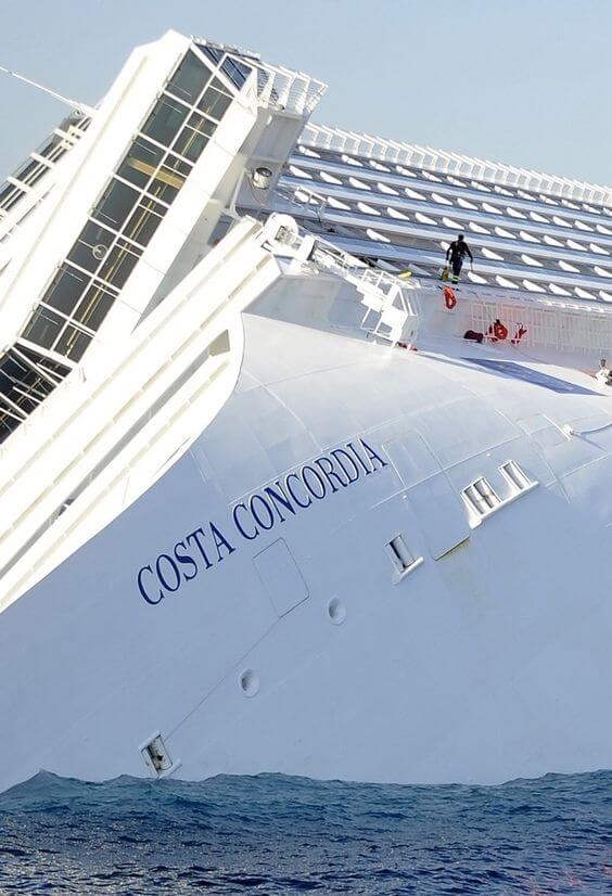 Italian cruise ship Costa Concordia sinking in shallow waters. Author unknown (2012).