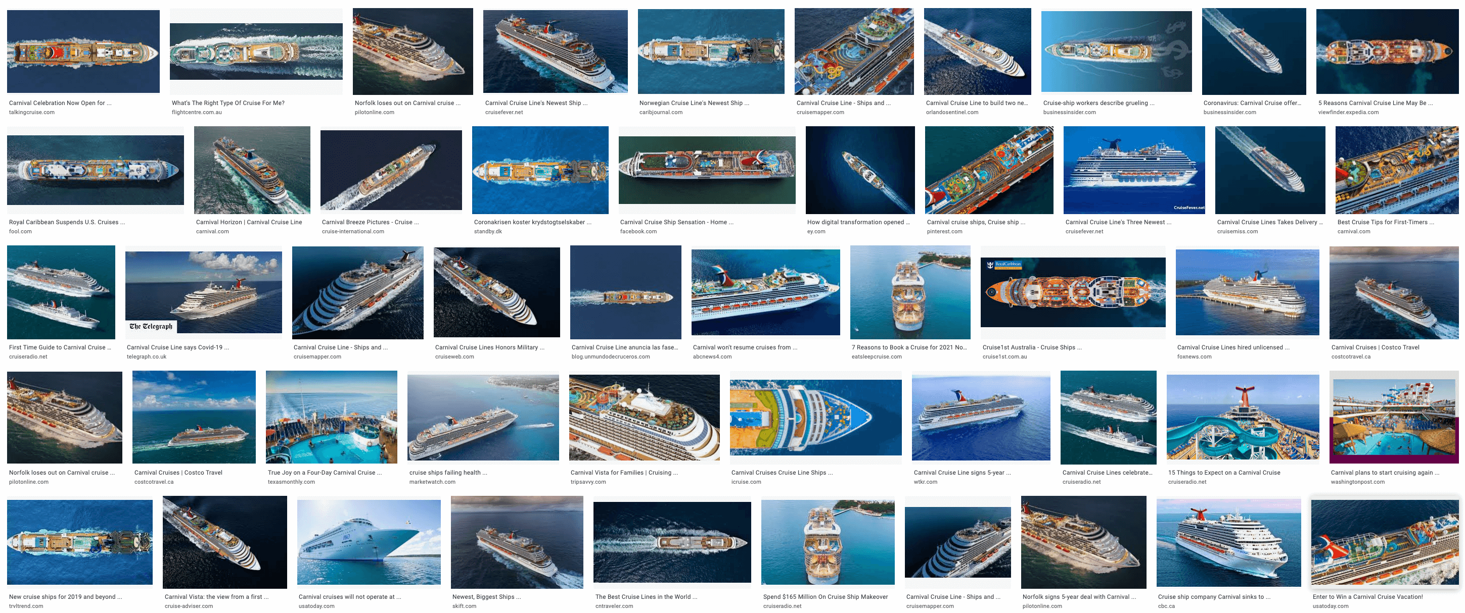 Google image search results for the word 'cruise'. Sproge K.M. (2020). Screenshot.