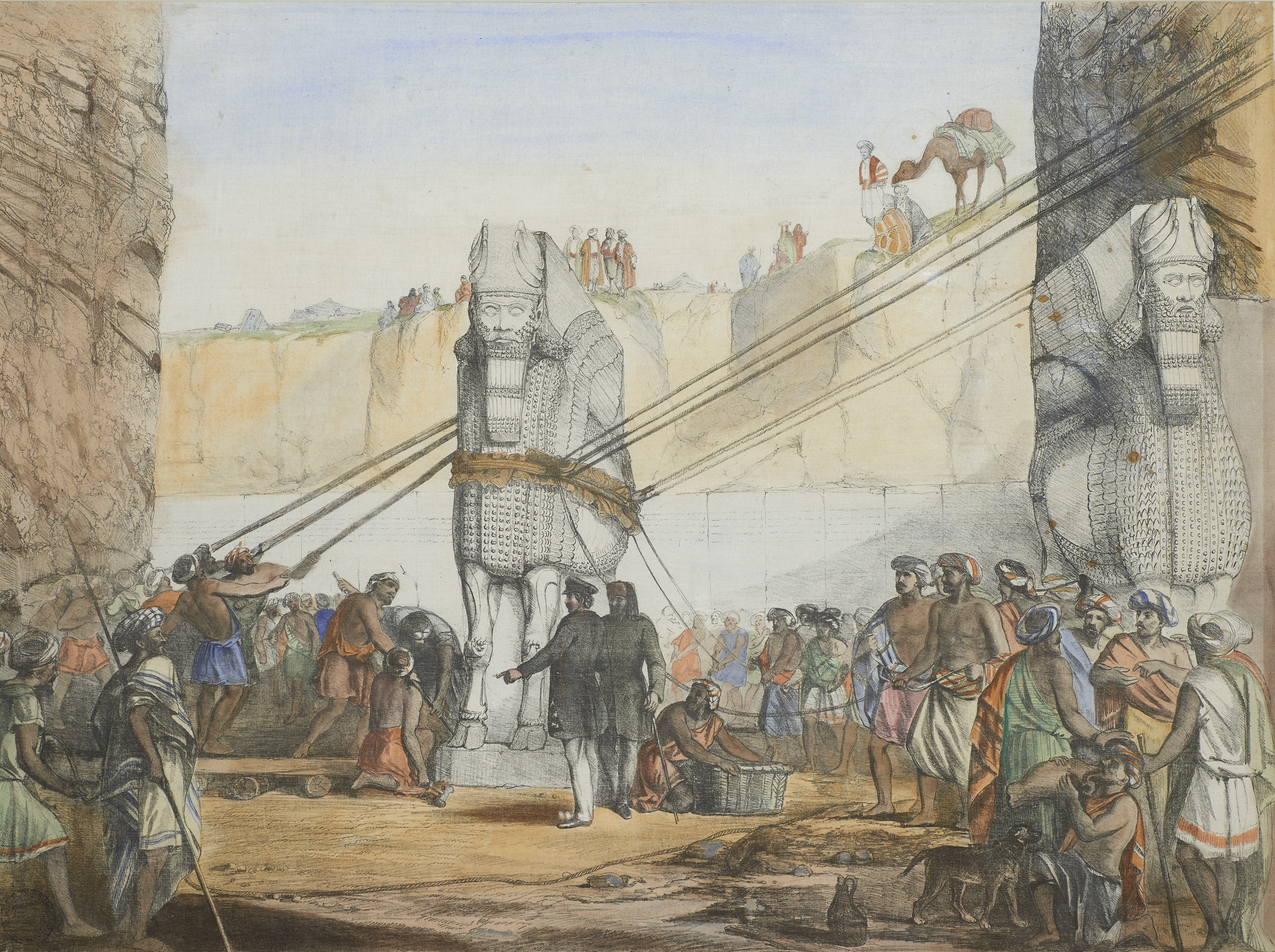 possibly-george-scharf-18201895-layard-and-rassam-at-work-in-nimrud-about-185060-hand-coloured-lithograph-on-canvas