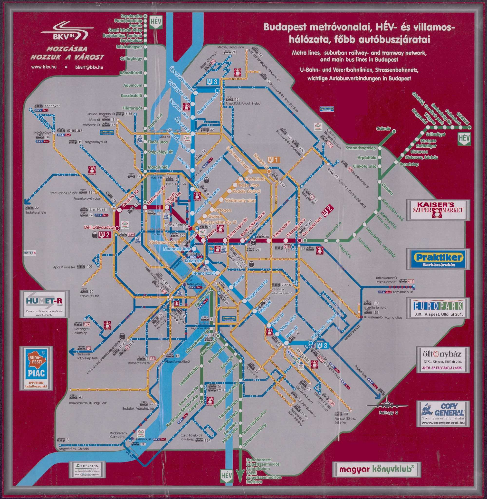 Figure 2: The metro network of Budapest. Line 3 is highlighted in blue