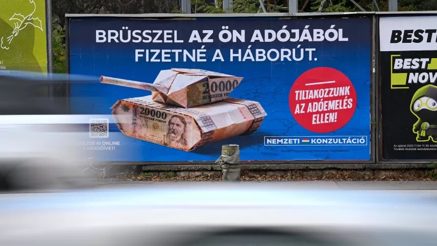 Nemzeti Konzultáció billboard 2024—Brussels war taxes