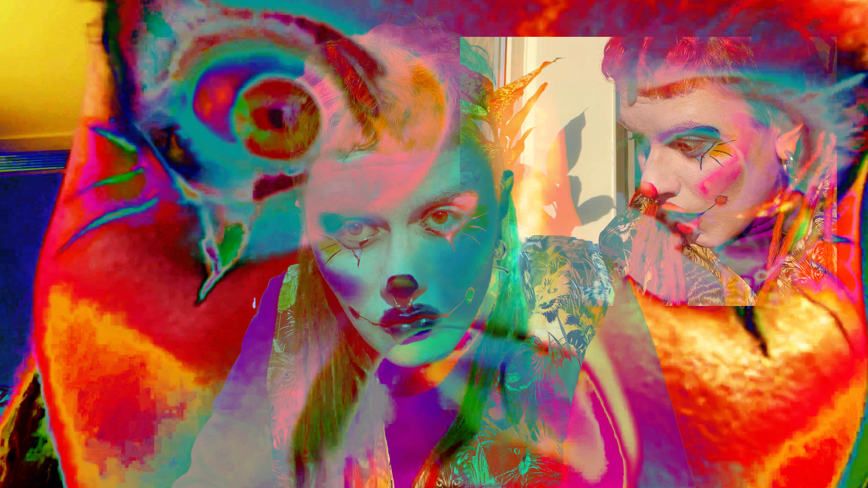 Photo-collage edit of camp trickster persona
